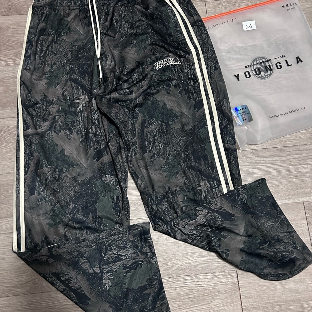 YoungLA Black Camo Joggers with White Side Stripes